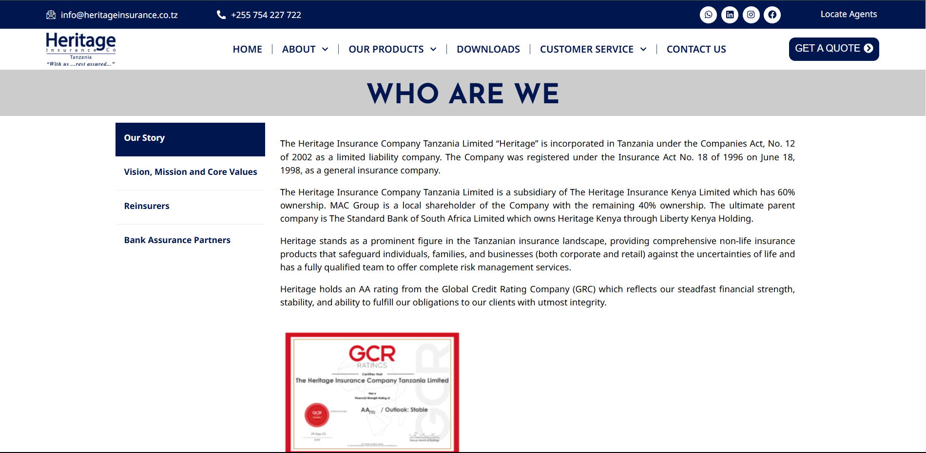 GCR Rating Certificate