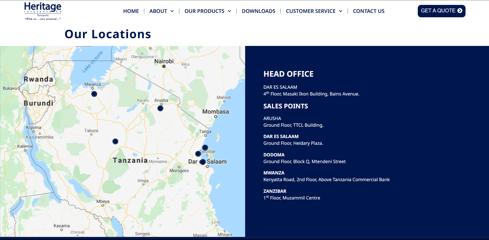 Tanzania Map with Office Locations